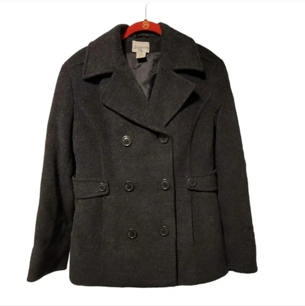 St. John Gray Wool Blend Pea Coat Size Small